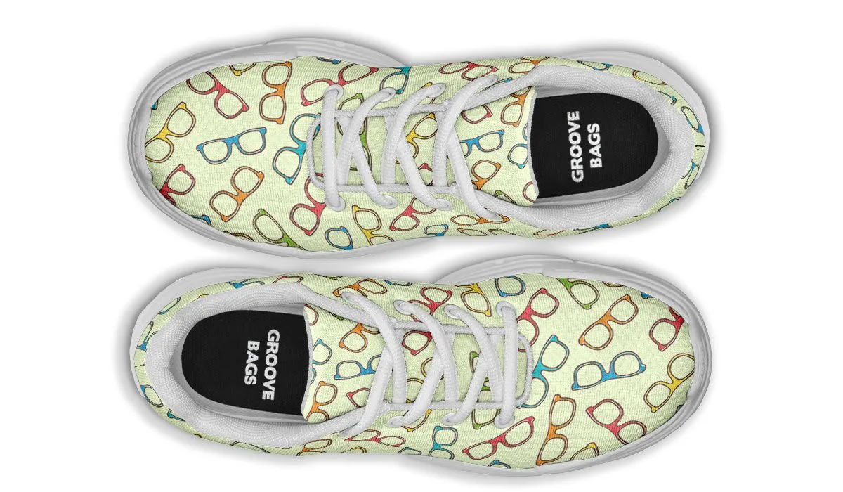 Eye Glasses Pattern Yellow Chunky Sneakers