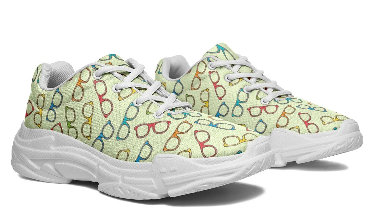 Eye Glasses Pattern Yellow Chunky Sneakers