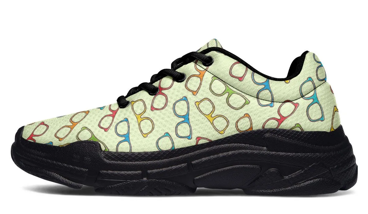 Eye Glasses Pattern Yellow Chunky Sneakers