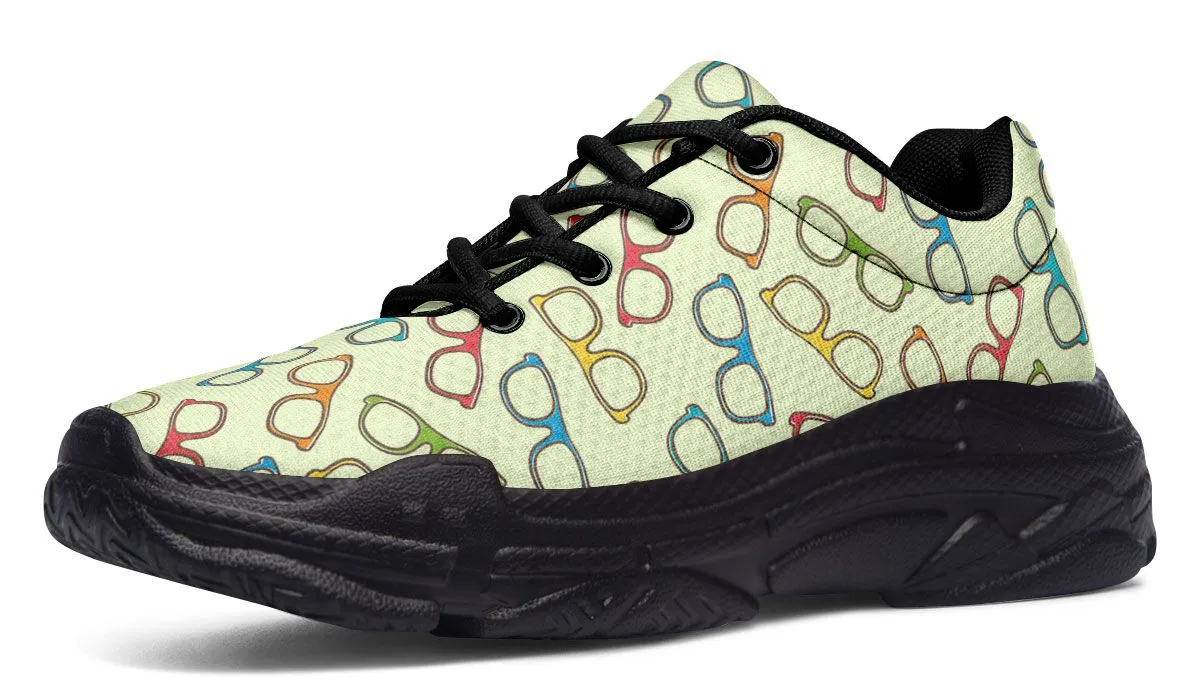 Eye Glasses Pattern Yellow Chunky Sneakers