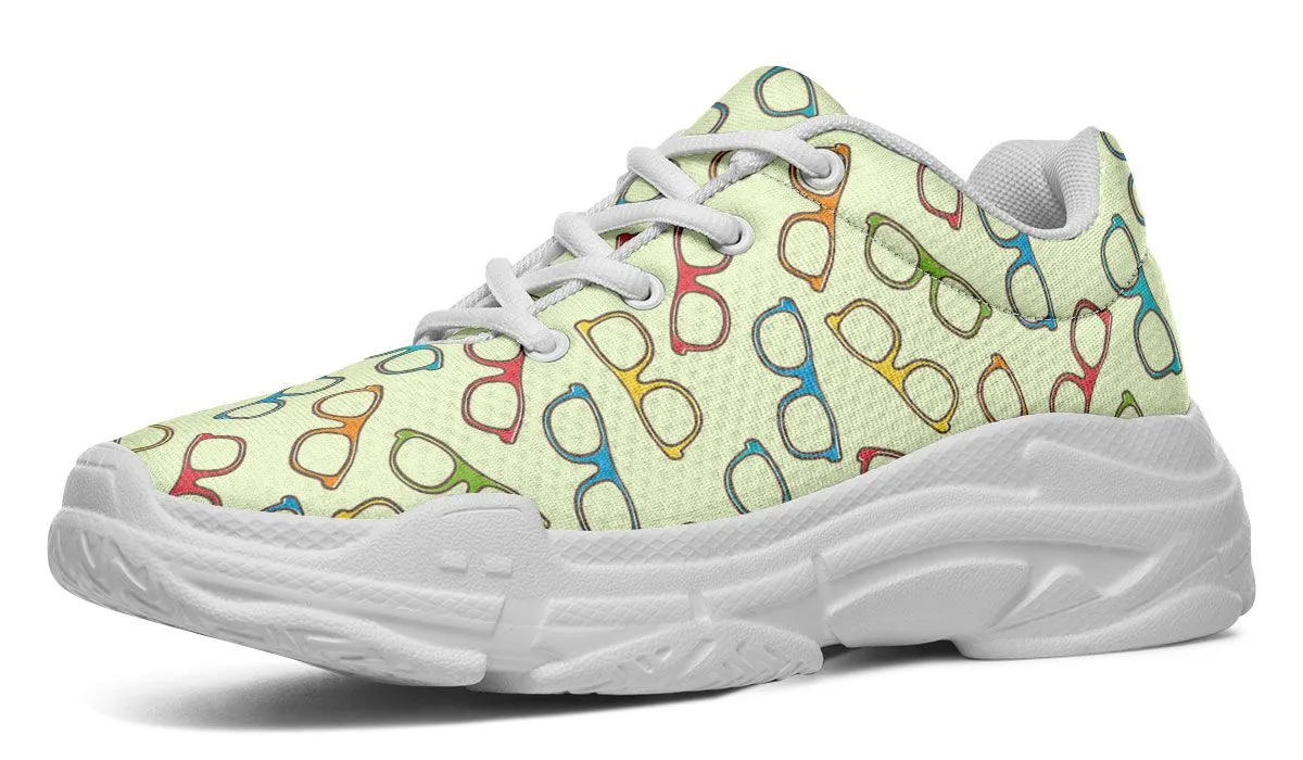 Eye Glasses Pattern Yellow Chunky Sneakers