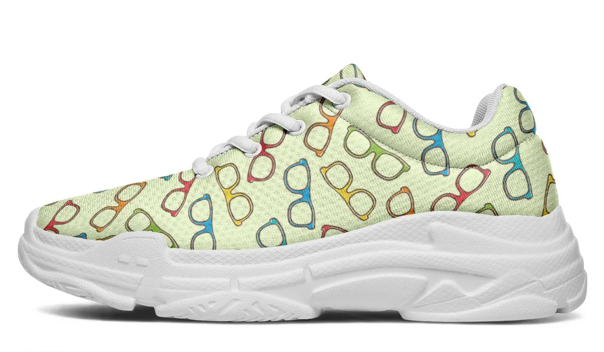 Eye Glasses Pattern Yellow Chunky Sneakers