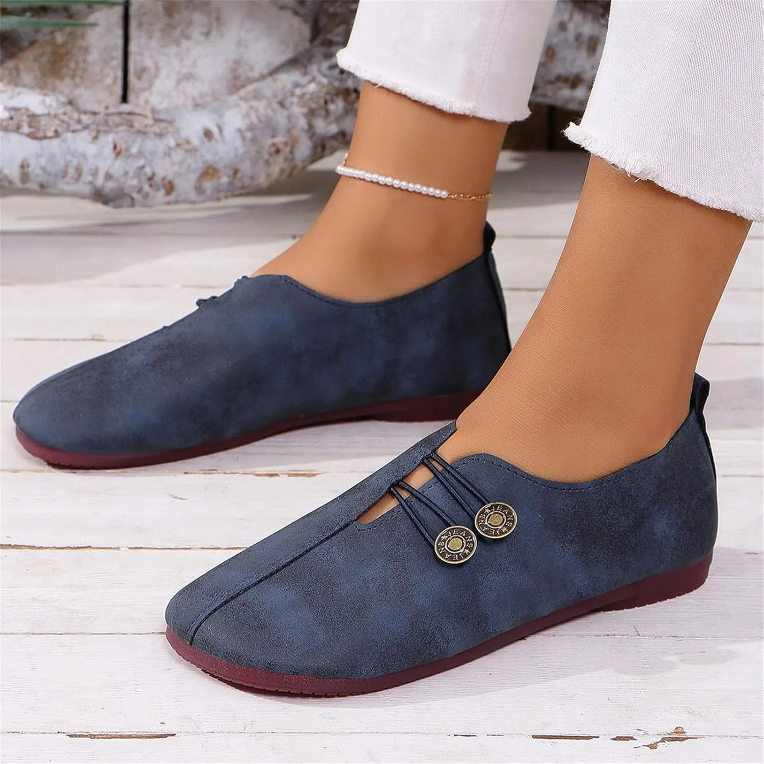 Flats Shoes Women Comfortable Fashion Round Toe Flats Casual Dressy Ballet Flat Shoes Lightweight Soft Non Slip Business Work Loafer Elegant Slip On Loafers with Button