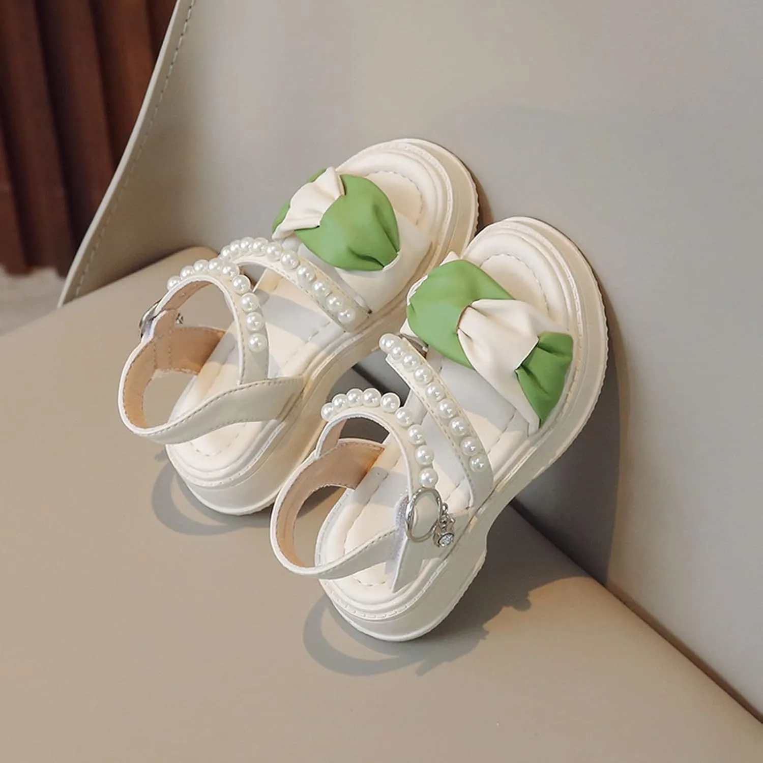 Flower Girls Sandals for Wedding Kids Dress Shoes Summer Open Toe Cute Color Block Princess Sandals with Pearl Straps