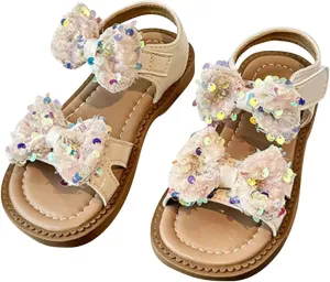 Girls Ballet Shoes Girls Sequins Sandals Summer For Children Wearing Beach Shoes Pearl Soft Sole Sandals Shoes
