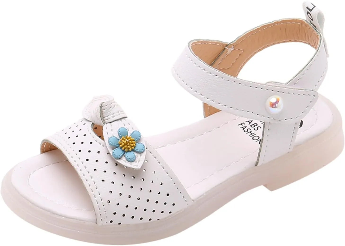 Girls Dress Sandals Kids Cute Floral Open Toe School Summer Casual Pearl Ankle Strap Princess Flat Sandal Shoes