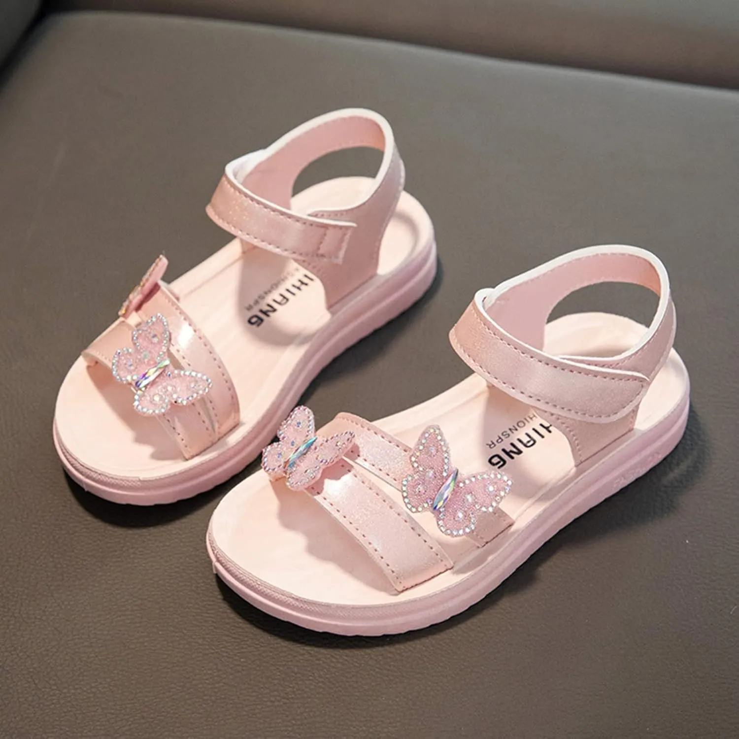 Girls Dress Sandals Kids Glitter Butterfly Princess Dress Shoes Open Toe Ankle Strap Buckle Flats Walking Sandal