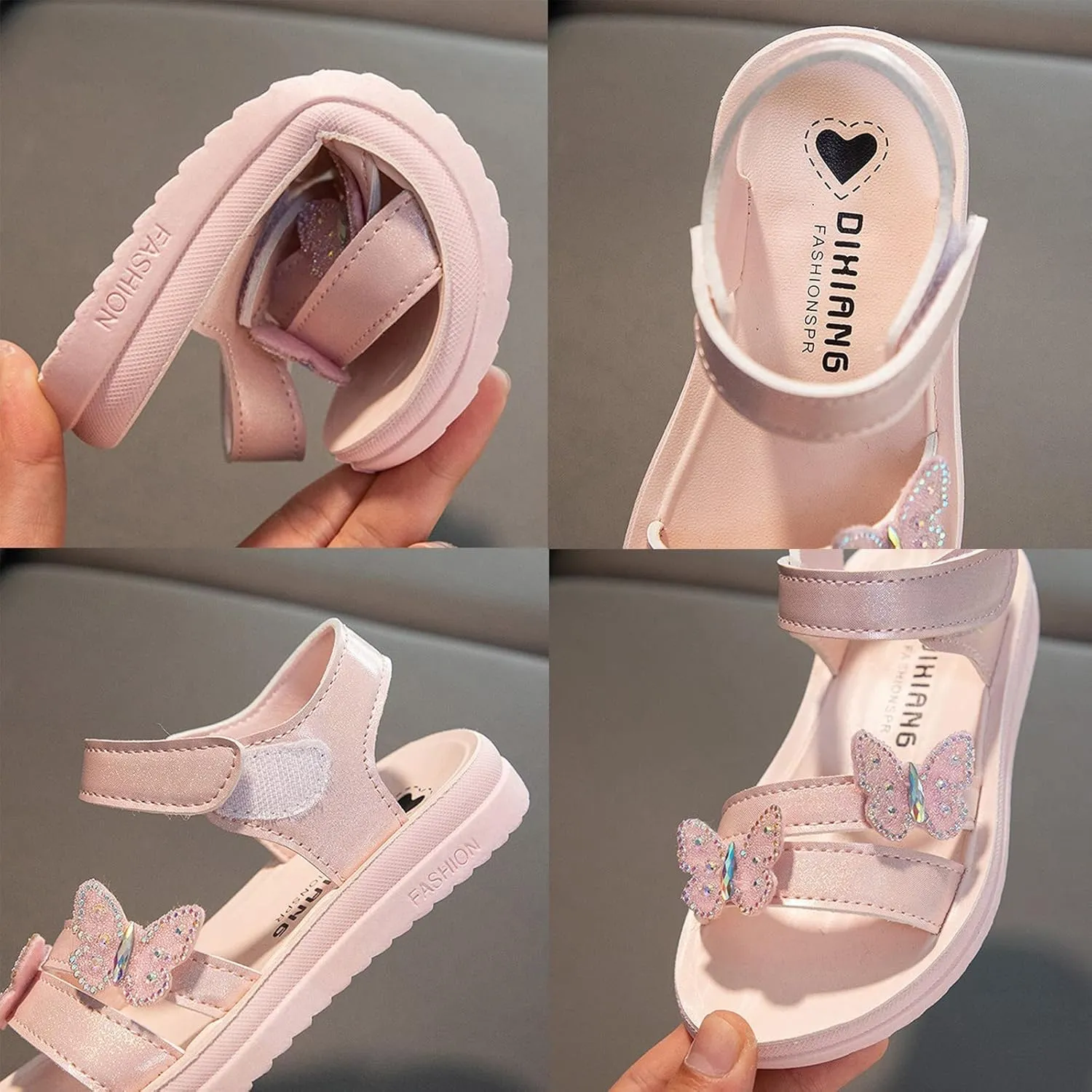 Girls Dress Sandals Kids Glitter Butterfly Princess Dress Shoes Open Toe Ankle Strap Buckle Flats Walking Sandal