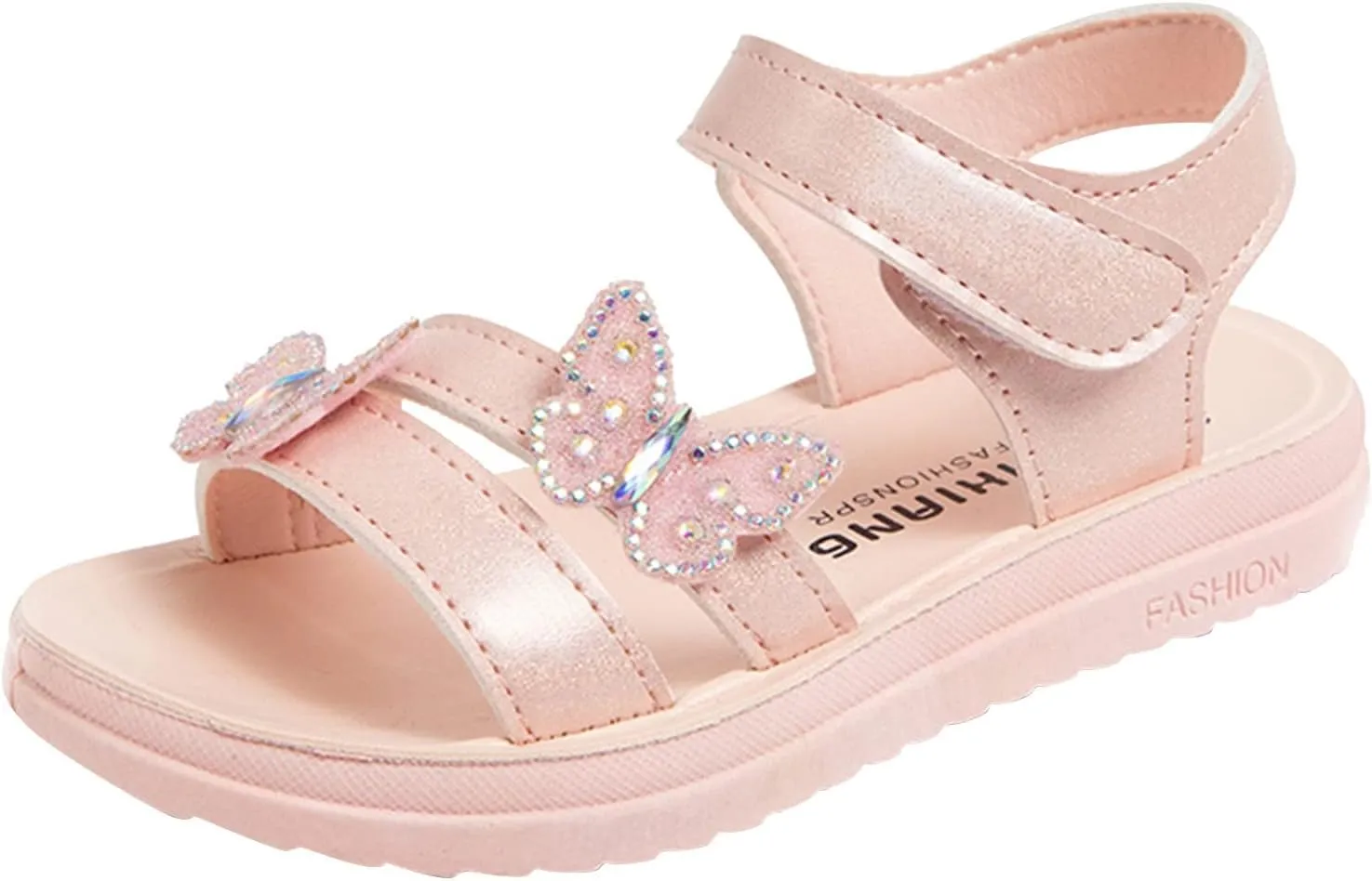 Girls Dress Sandals Kids Glitter Butterfly Princess Dress Shoes Open Toe Ankle Strap Buckle Flats Walking Sandal