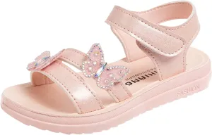 Girls Dress Sandals Kids Glitter Butterfly Princess Dress Shoes Open Toe Ankle Strap Buckle Flats Walking Sandal