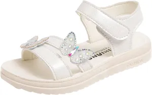 Girls Dress Sandals Kids Glitter Butterfly Princess Dress Shoes Open Toe Ankle Strap Buckle Flats Walking Sandal