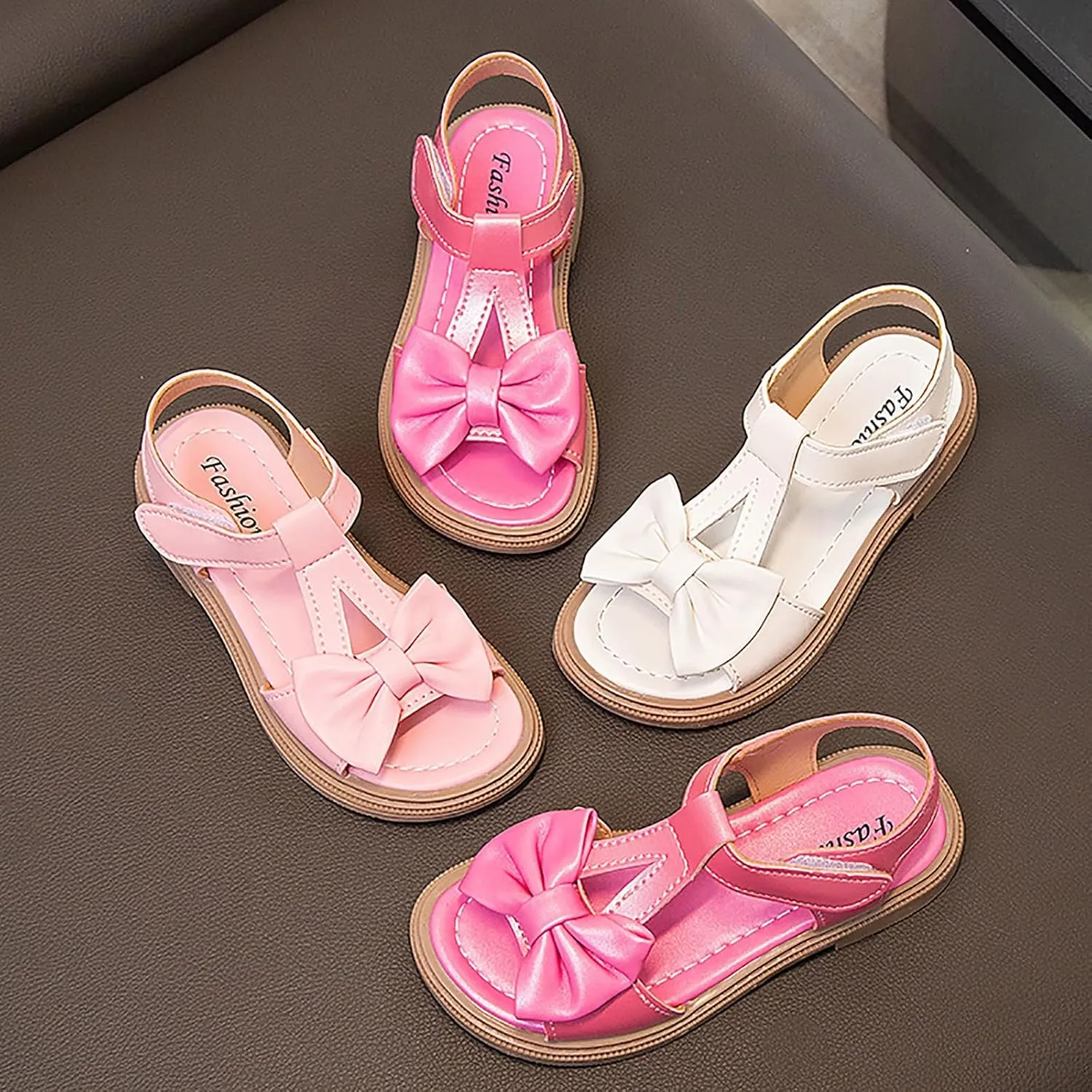 Girls Dress Sandals Kids Summer Bowknot Open Toe Ankle Straps School Princess Flat Sandal Wedding Flower Girl Shoes