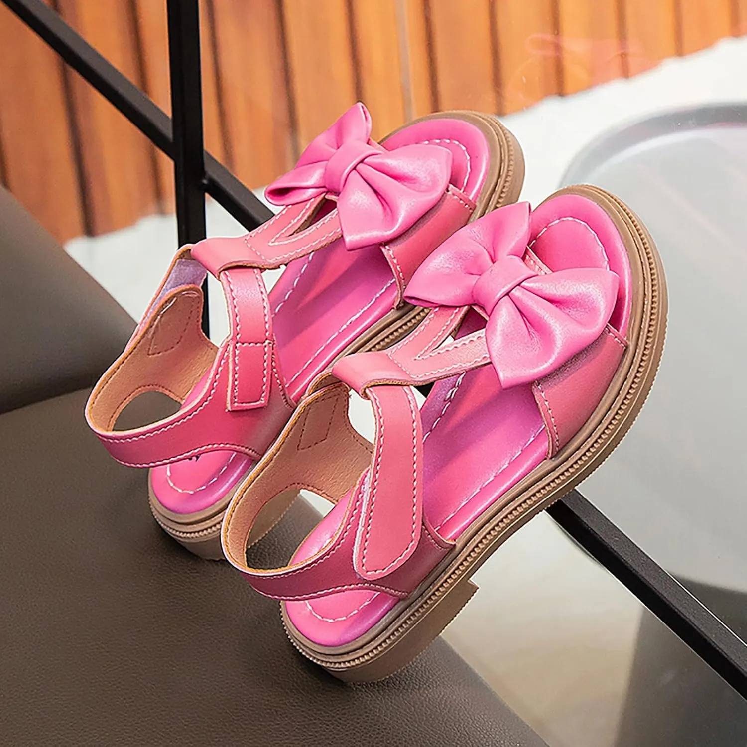 Girls Dress Sandals Kids Summer Bowknot Open Toe Ankle Straps School Princess Flat Sandal Wedding Flower Girl Shoes