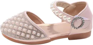 Girls Glitter Pearl Sandals Closed Toe Adjustable Straps Sandals Kids Mary Jane Princess Shoes Dress up Wedding Outdoor