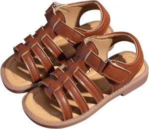 Girls Leather Sandals Open Toe Rubber Non Slip Adjusted Strap School Shoes Kids Soft Sole Beach Casual Sandals