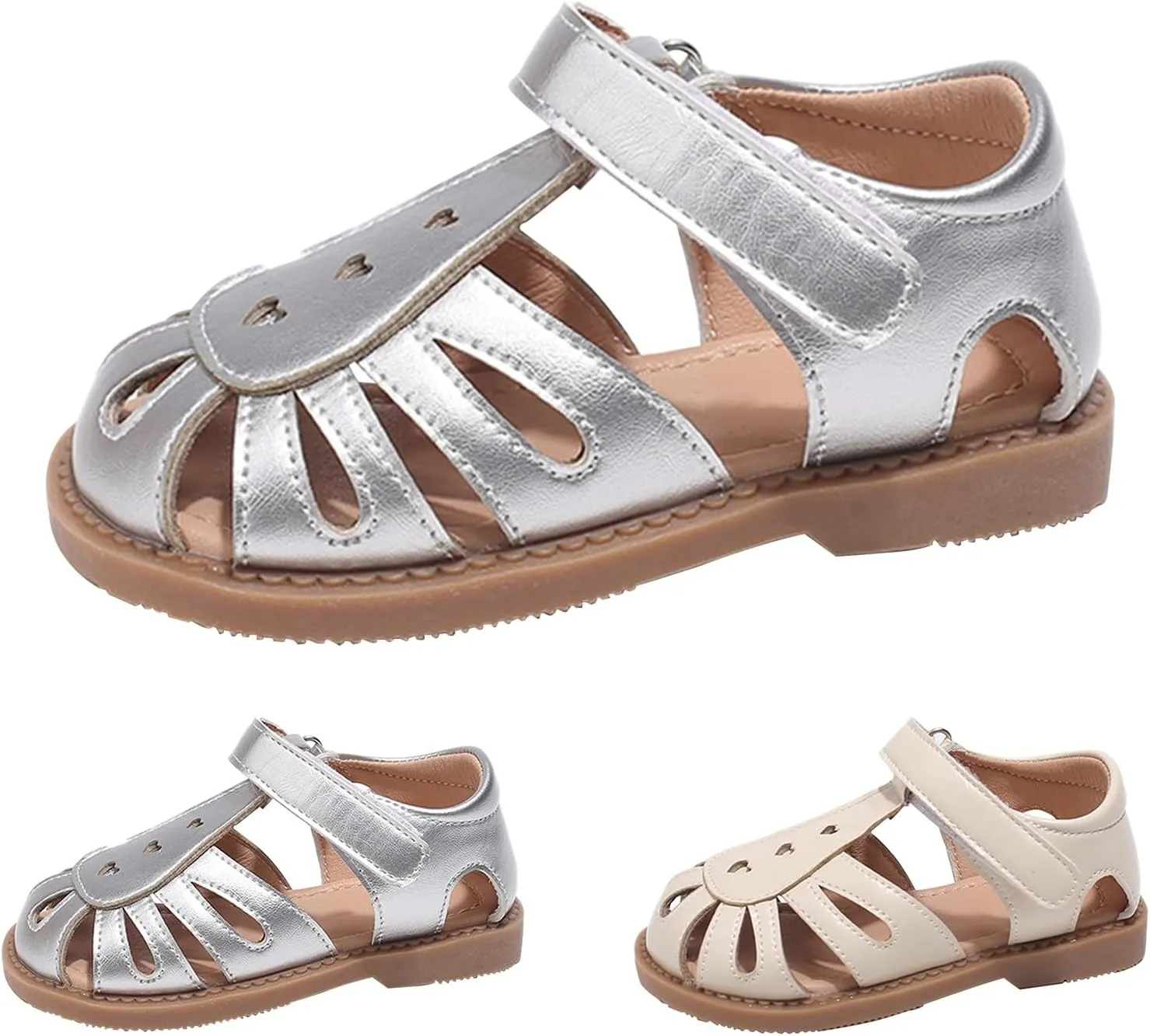 Girls Leather Sandals Open Toe Sole Rubber Non Slip Adjusted Strap School Shoes Kids Summer Beach Casual Sandals