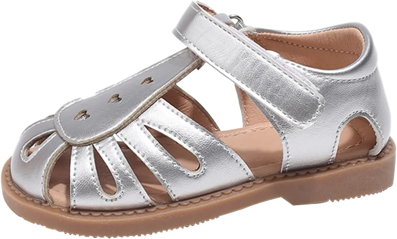Girls Leather Sandals Open Toe Sole Rubber Non Slip Adjusted Strap School Shoes Kids Summer Beach Casual Sandals