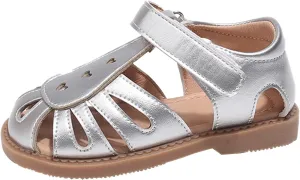 Girls Leather Sandals Open Toe Sole Rubber Non Slip Adjusted Strap School Shoes Kids Summer Beach Casual Sandals