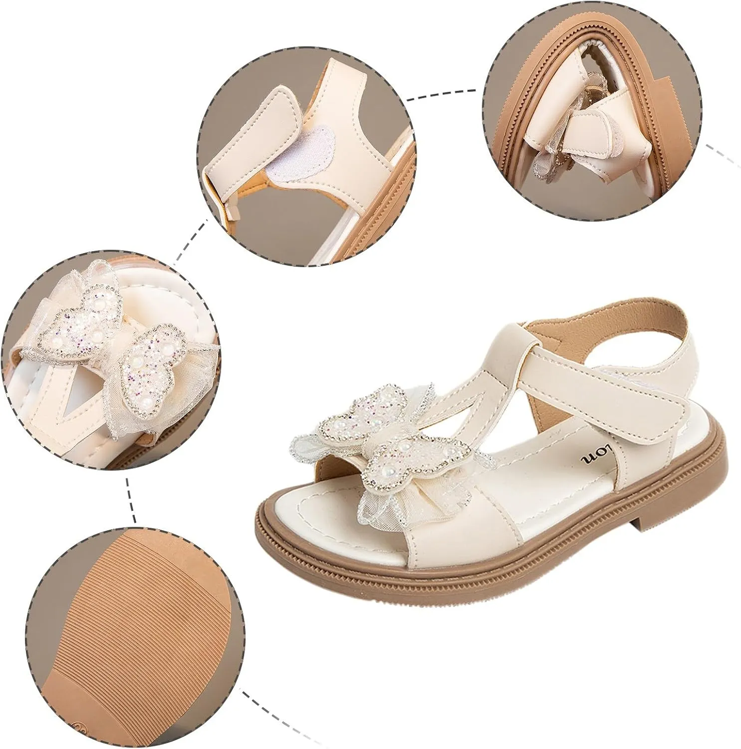 Girls Sandals for Kids Toddler Trendy Rhinestone Pearl Butterfly Open Toe Dress Shoes Wedding Summer Casual Sandals