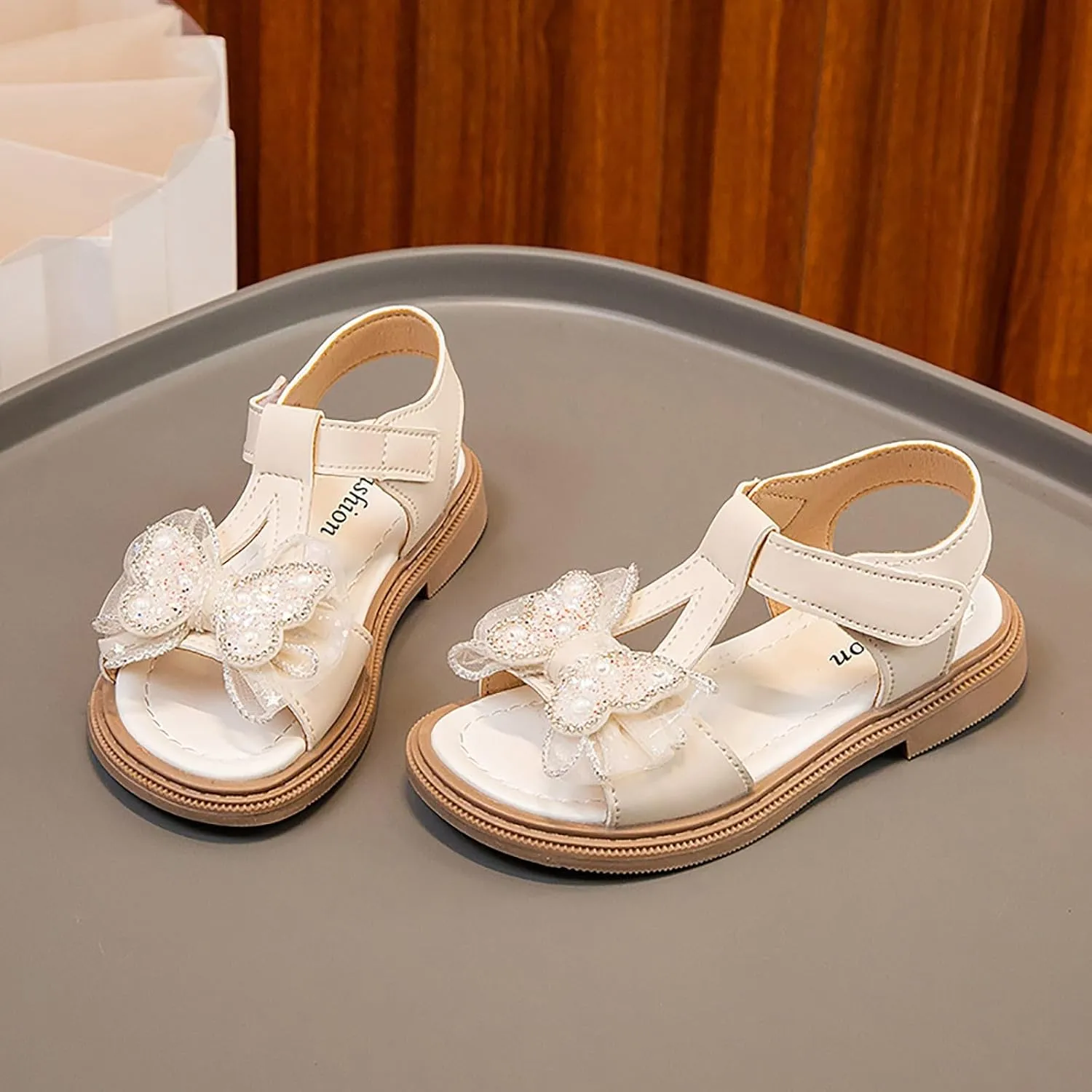 Girls Sandals for Kids Toddler Trendy Rhinestone Pearl Butterfly Open Toe Dress Shoes Wedding Summer Casual Sandals