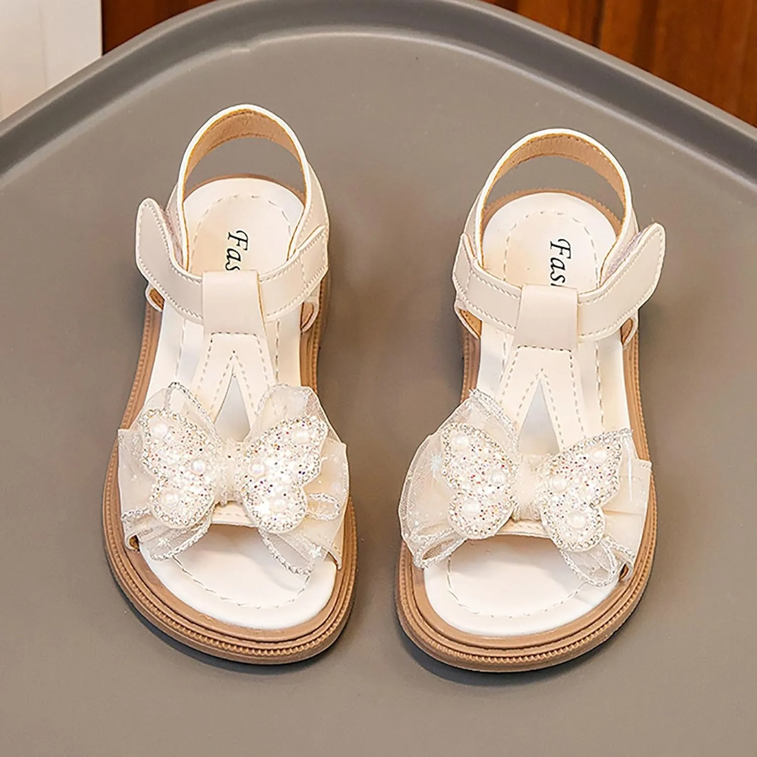 Girls Sandals for Kids Toddler Trendy Rhinestone Pearl Butterfly Open Toe Dress Shoes Wedding Summer Casual Sandals