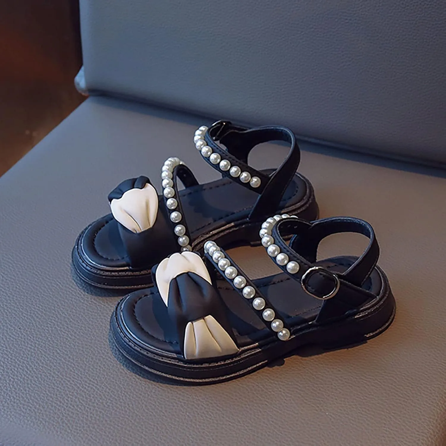 Girls Sandals for Toddler Kids Cute Open Toe Dress Shoes Wedding Birthday Summer Casual Pearl Straps Dressy Sandals