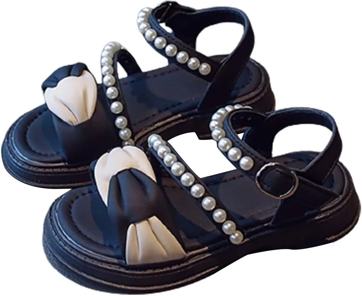 Girls Sandals for Toddler Kids Cute Open Toe Dress Shoes Wedding Birthday Summer Casual Pearl Straps Dressy Sandals