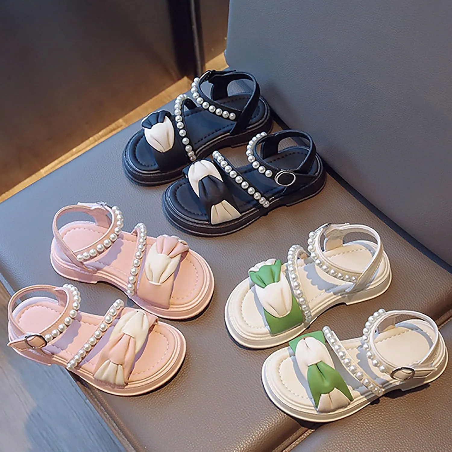 Girls Sandals for Toddler Kids Cute Open Toe Dress Shoes Wedding Birthday Summer Casual Pearl Straps Dressy Sandals