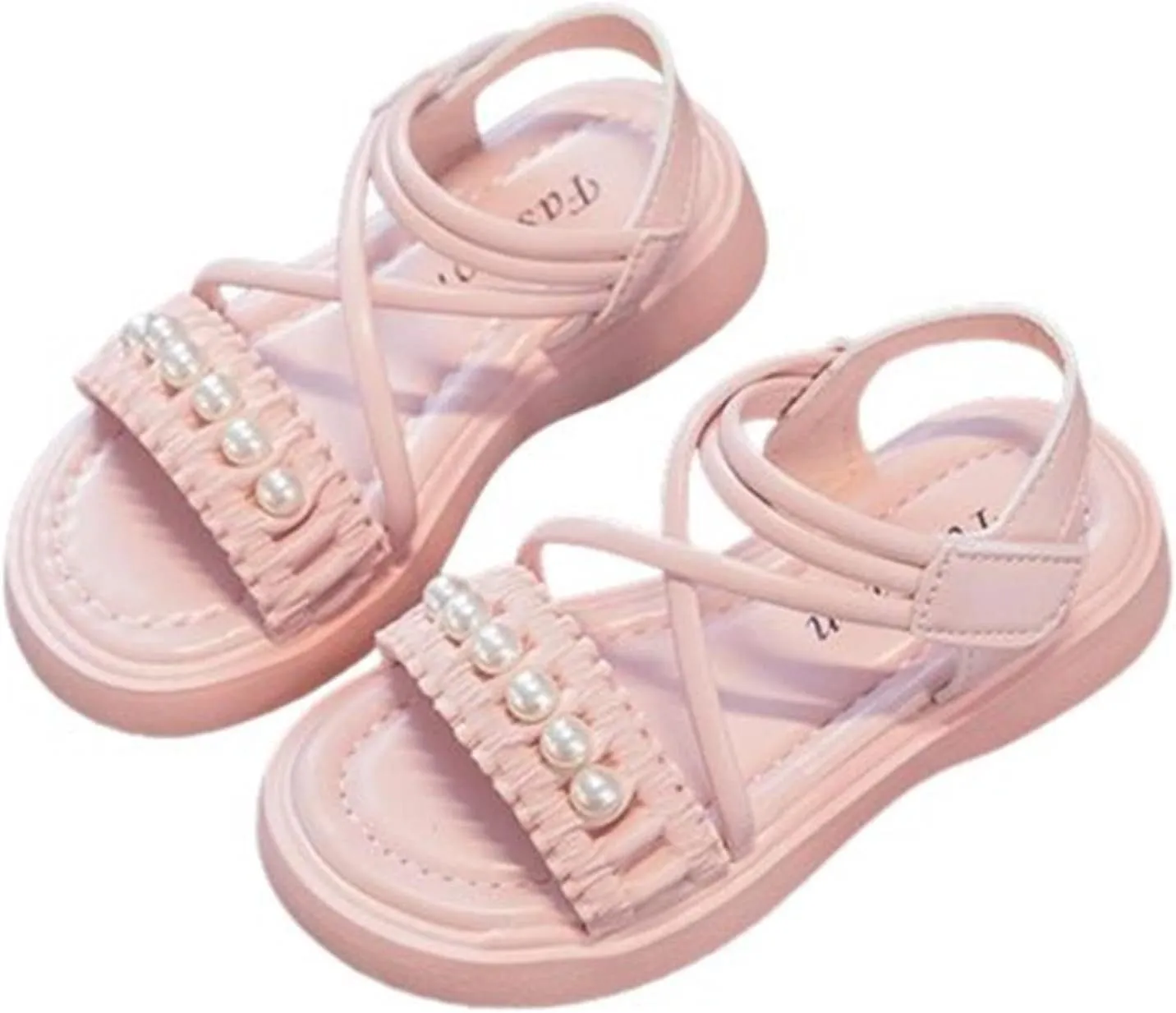 Girls Sandals Kids Pearls Princess Dress Shoes Open Toe Crossover Ankle Strap Buckle Flats Summer Walking Sandal