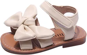 Girls Toddler Sandals Open Toe Flat Dress Sandals Cute Bowknot Solid Summer Shoes for Kids with Hook and Loop Wedge