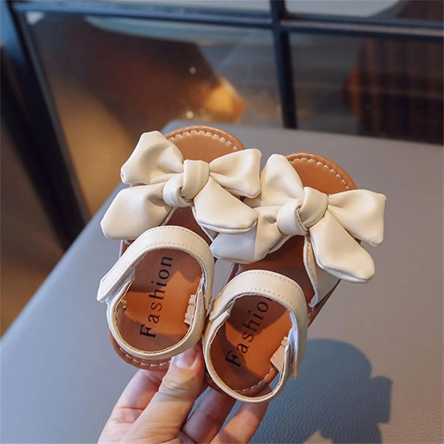 Girls Toddler Sandals Open Toe Flat Dress Sandals Cute Bowknot Solid Summer Shoes for Kids with Hook and Loop Wedge