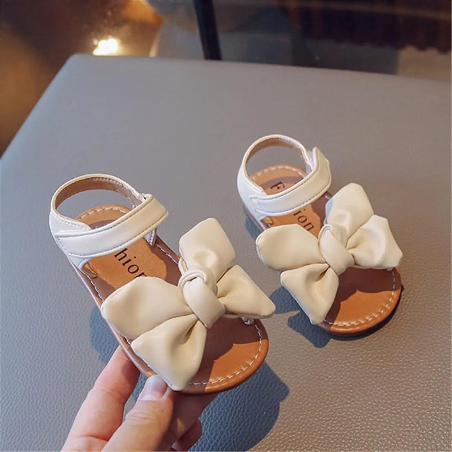 Girls Toddler Sandals Open Toe Flat Dress Sandals Cute Bowknot Solid Summer Shoes for Kids with Hook and Loop Wedge