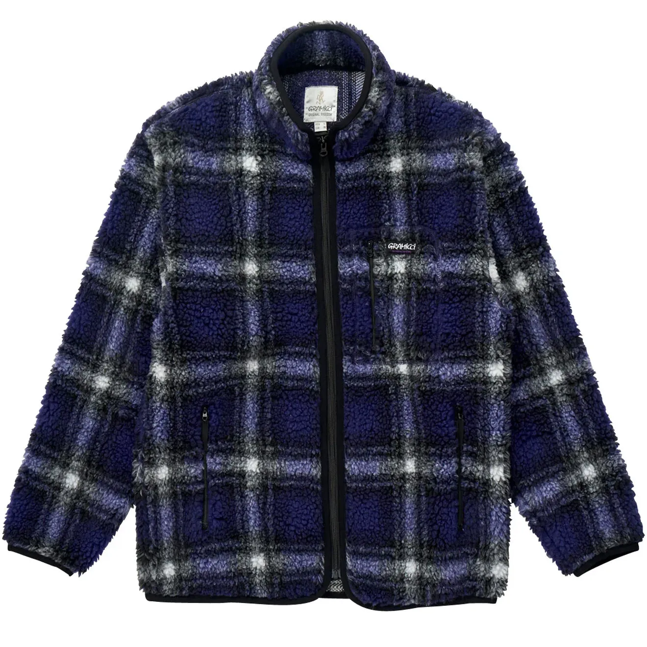 Gramicci Womens Shadow Plaid Sherpa Jacket Purple Shadow Plaid