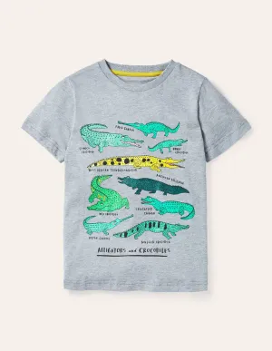 Graphic Animals T-shirt-Grey Marl Crocodiles