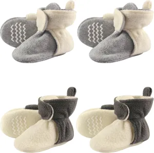Hudson Baby Fleece Toddler Slipper Booties with Non Skid Bottom, 4 Pack