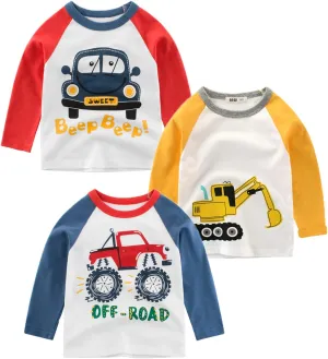 HZXVic Boys Long Sleeve Shirts Toddler T-Shirts Cotton Kids Crewneck Tops Graphic Tee 3-Pack