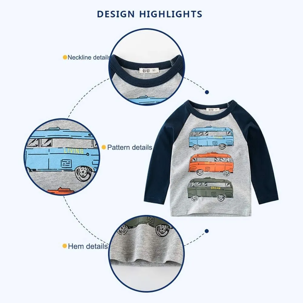 HZXVic Boys Long Sleeve Shirts Toddler T-Shirts Cotton Kids Crewneck Tops Graphic Tee 3-Pack