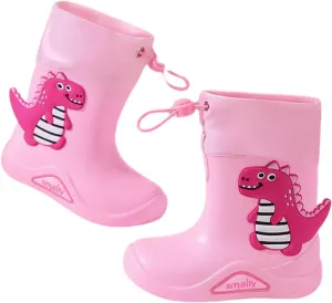 IWIHMIV Toddler Dinosaur Rain Boots Lightweight Waterproof Rainboots Outdoor Boys And Girls Water Shoes Non-Slip Rain Boots