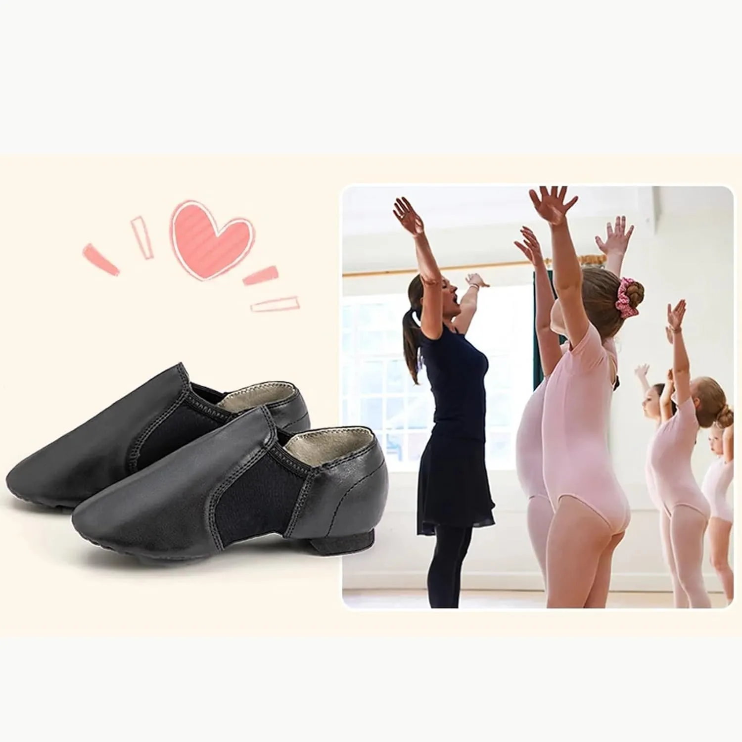 Jazz Shoes for Girls PU Leather Slip On Dance Shoes for Girls and Boys, Breathable & Durable for Dance Class & Performances(Black,44)