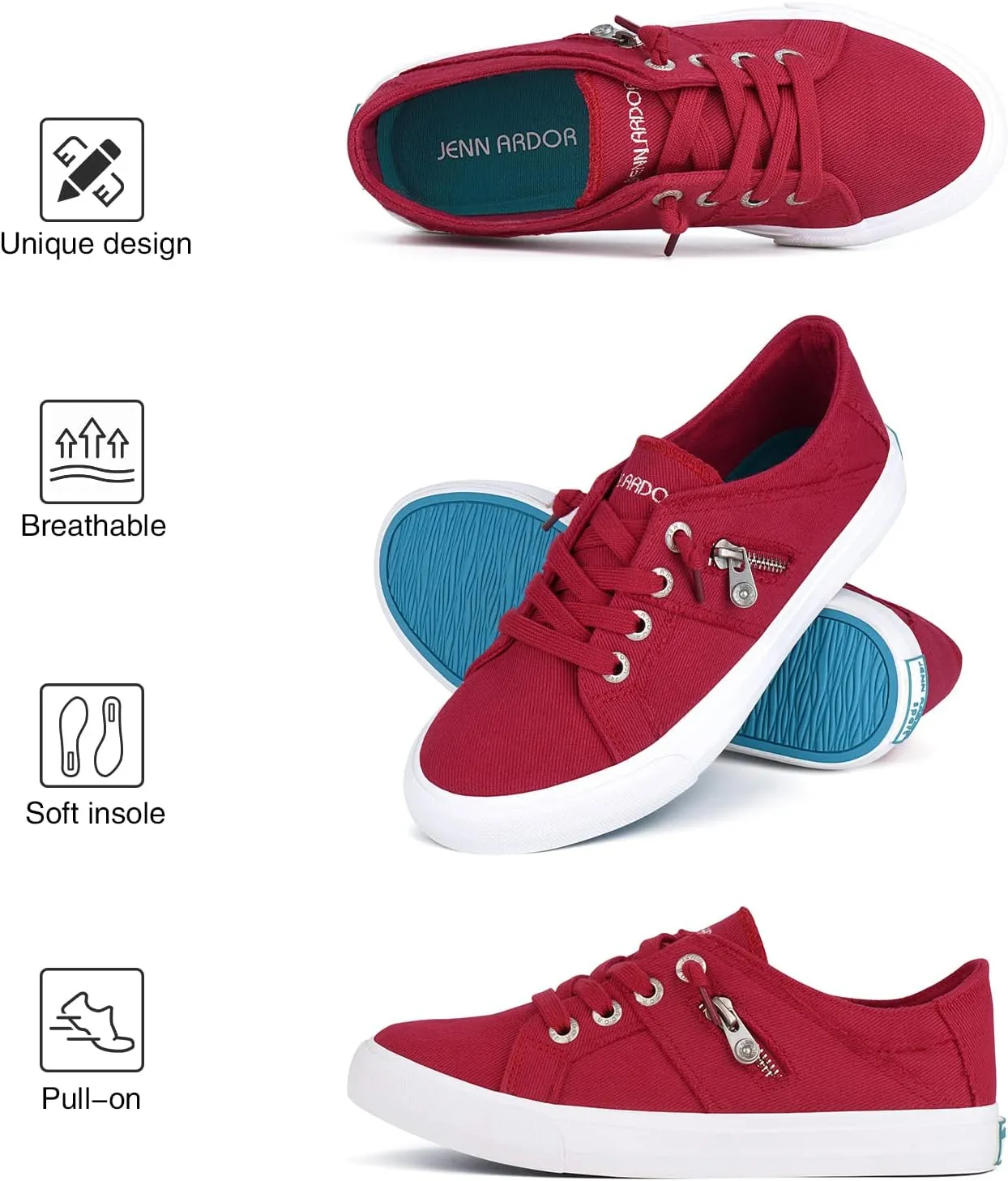 JENN ARDOR Women's Fashion Slip on Sneakers Tennis Shoes Non Slip Casual Canvas Shoes for Women Comfortable Walking Shoes Low Top Sneakers Flats with Zipper