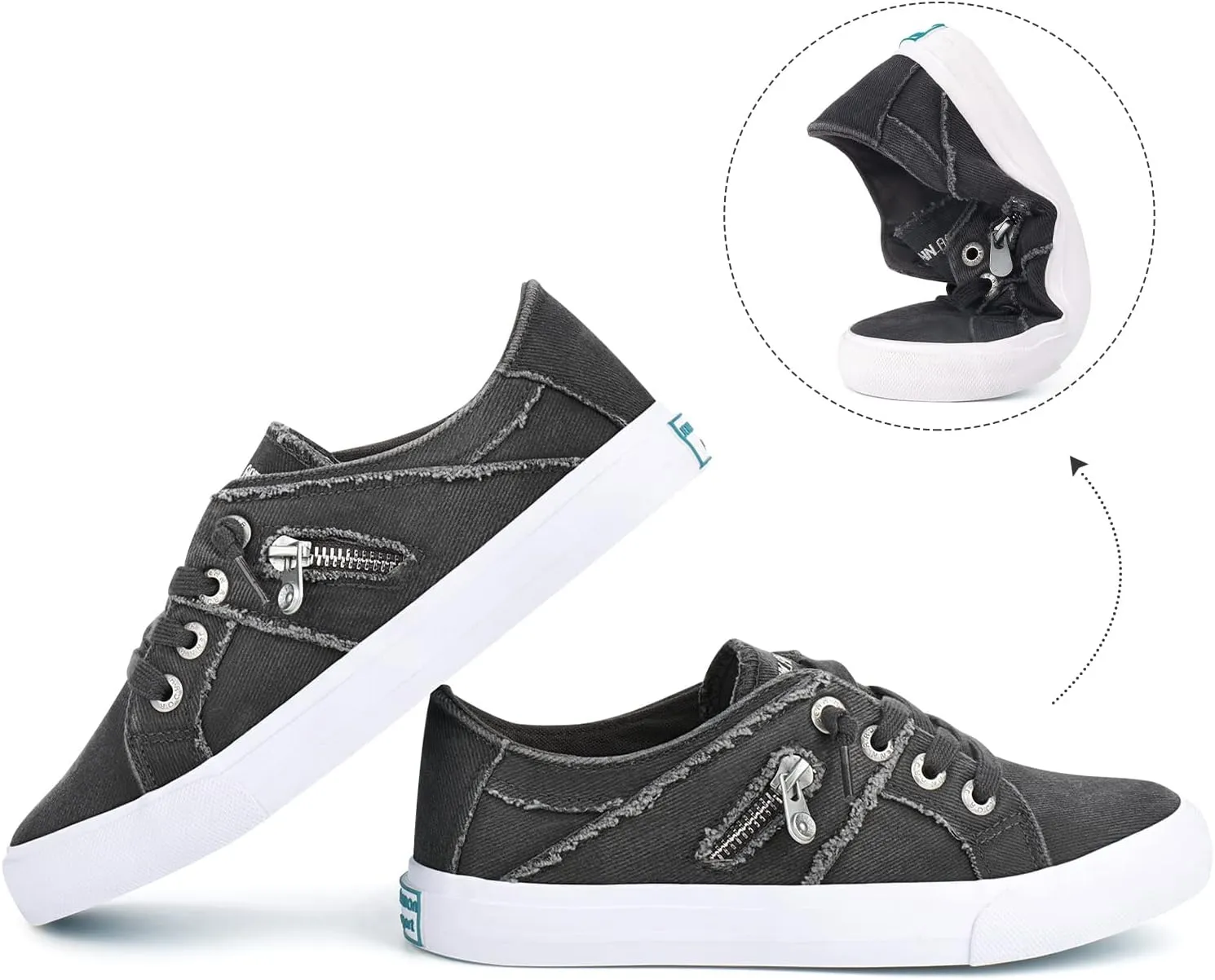JENN ARDOR Women's Fashion Slip on Sneakers Tennis Shoes Non Slip Casual Canvas Shoes for Women Comfortable Walking Shoes Low Top Sneakers Flats with Zipper
