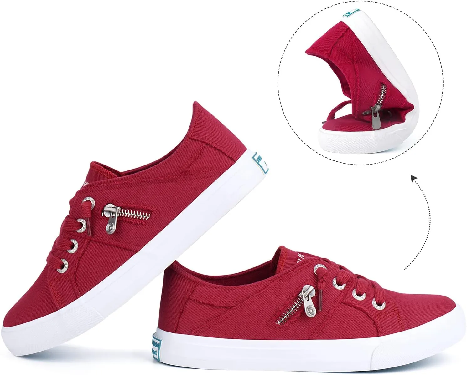 JENN ARDOR Women's Fashion Slip on Sneakers Tennis Shoes Non Slip Casual Canvas Shoes for Women Comfortable Walking Shoes Low Top Sneakers Flats with Zipper