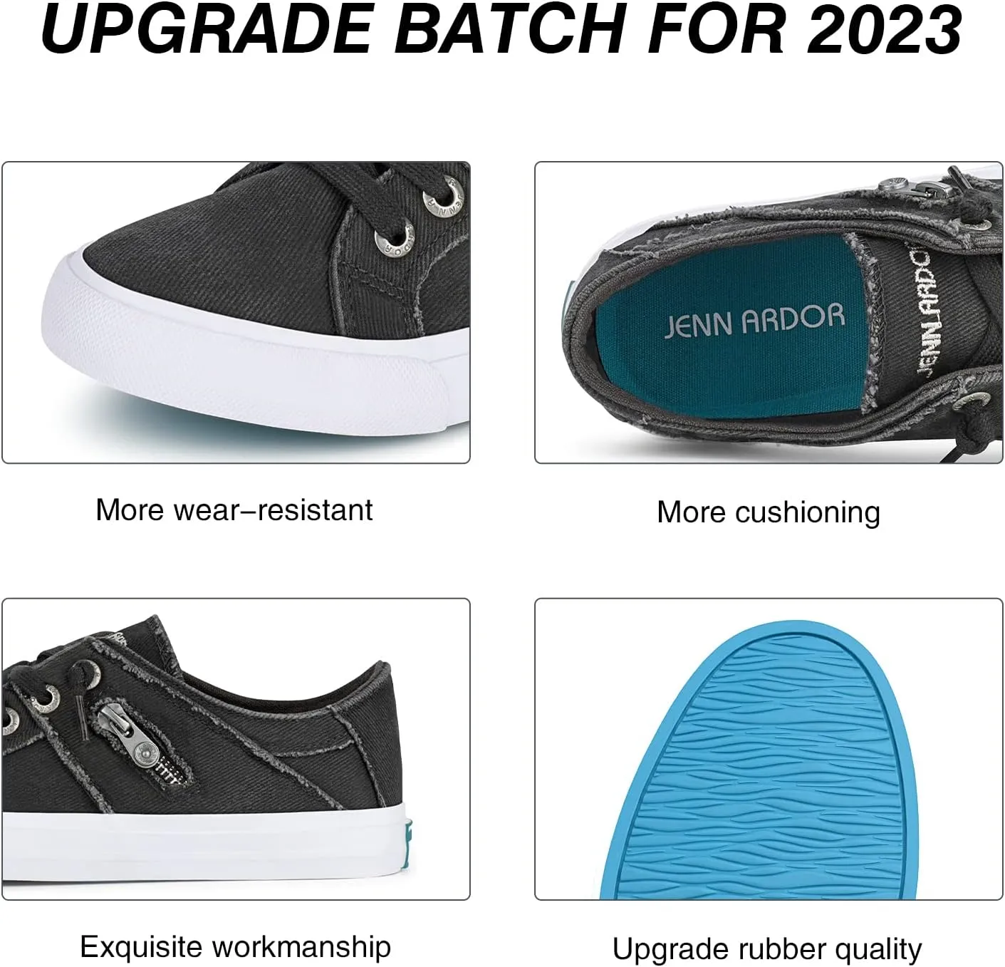 JENN ARDOR Women's Fashion Slip on Sneakers Tennis Shoes Non Slip Casual Canvas Shoes for Women Comfortable Walking Shoes Low Top Sneakers Flats with Zipper