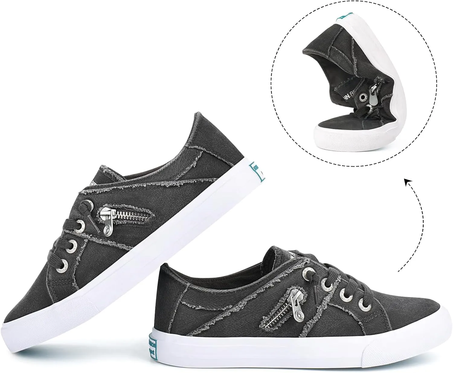 JENN ARDOR Women's Fashion Slip on Sneakers Tennis Shoes Non Slip Casual Canvas Shoes for Women Comfortable Walking Shoes Low Top Sneakers Flats with Zipper