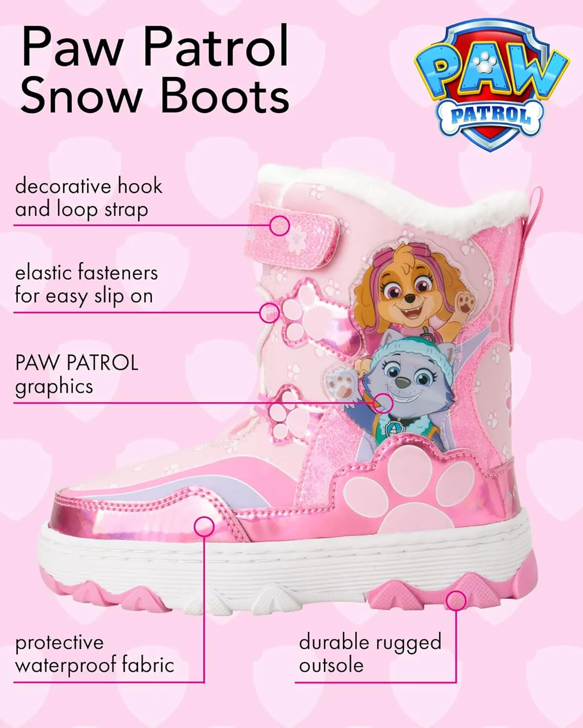Josmo Girl's Paw Patrol Winter Water Resistant Fleece Lined Insulated Snow Boots (6T-12)