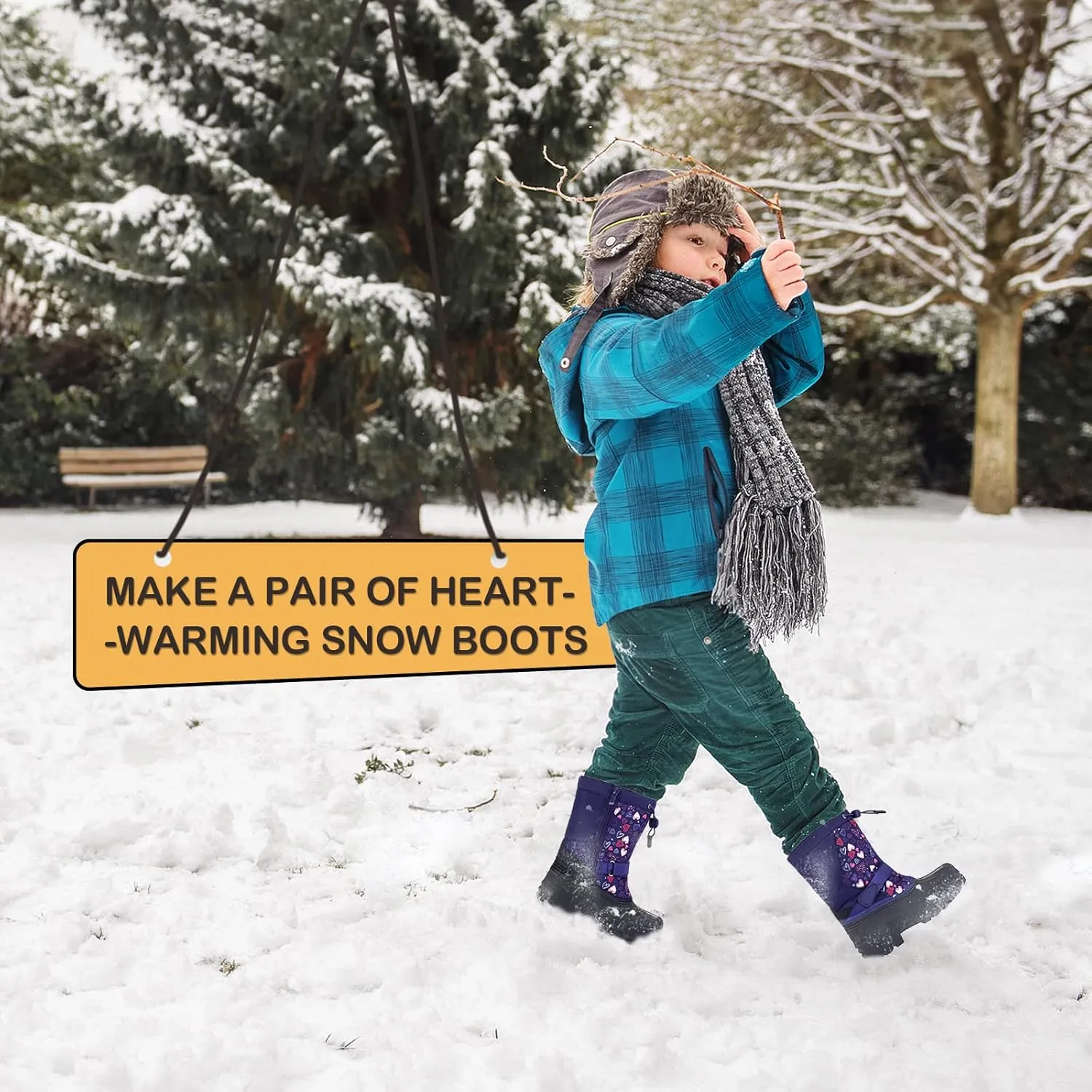 K KomForme Snow Boots for Boys & Girls Warm Waterproof Slip Resistant Winter Shoes (Toddler/Little Kid/Big Kid)