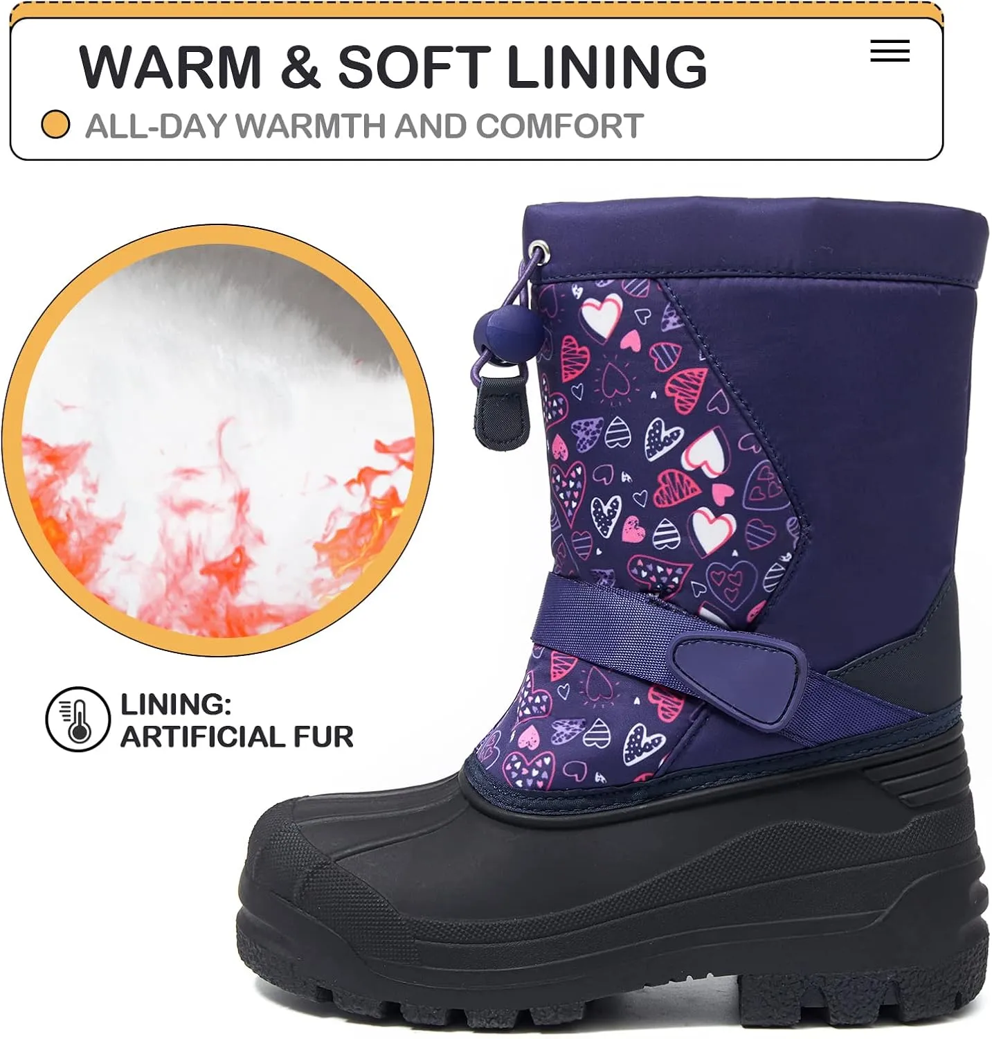 K KomForme Snow Boots for Boys & Girls Warm Waterproof Slip Resistant Winter Shoes (Toddler/Little Kid/Big Kid)