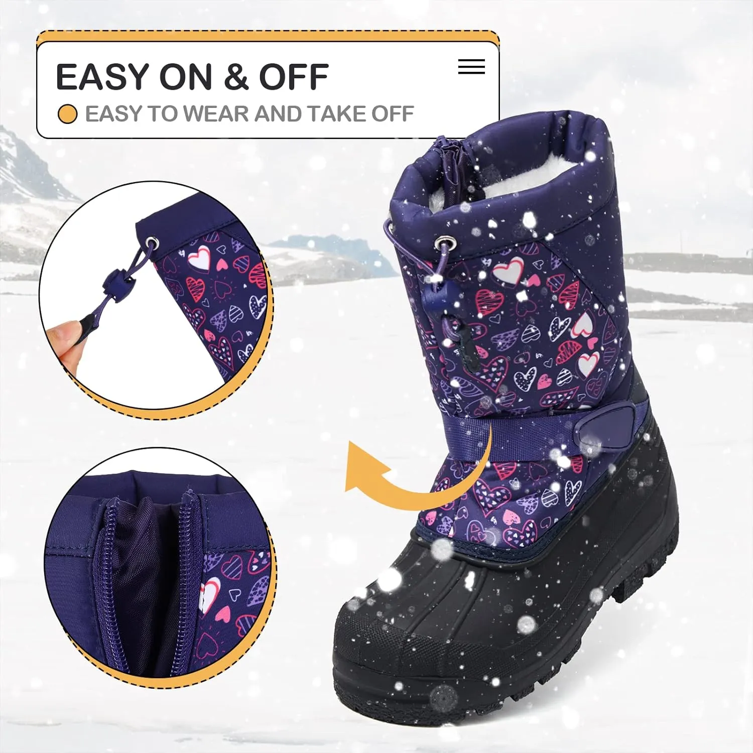 K KomForme Snow Boots for Boys & Girls Warm Waterproof Slip Resistant Winter Shoes (Toddler/Little Kid/Big Kid)
