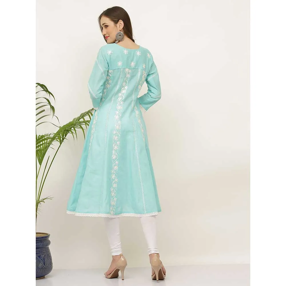 Kaanchie Nanggia Blue Embroidery Pure Cotton Kurta