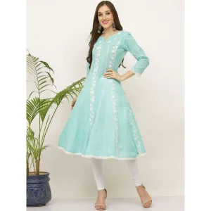Kaanchie Nanggia Blue Embroidery Pure Cotton Kurta